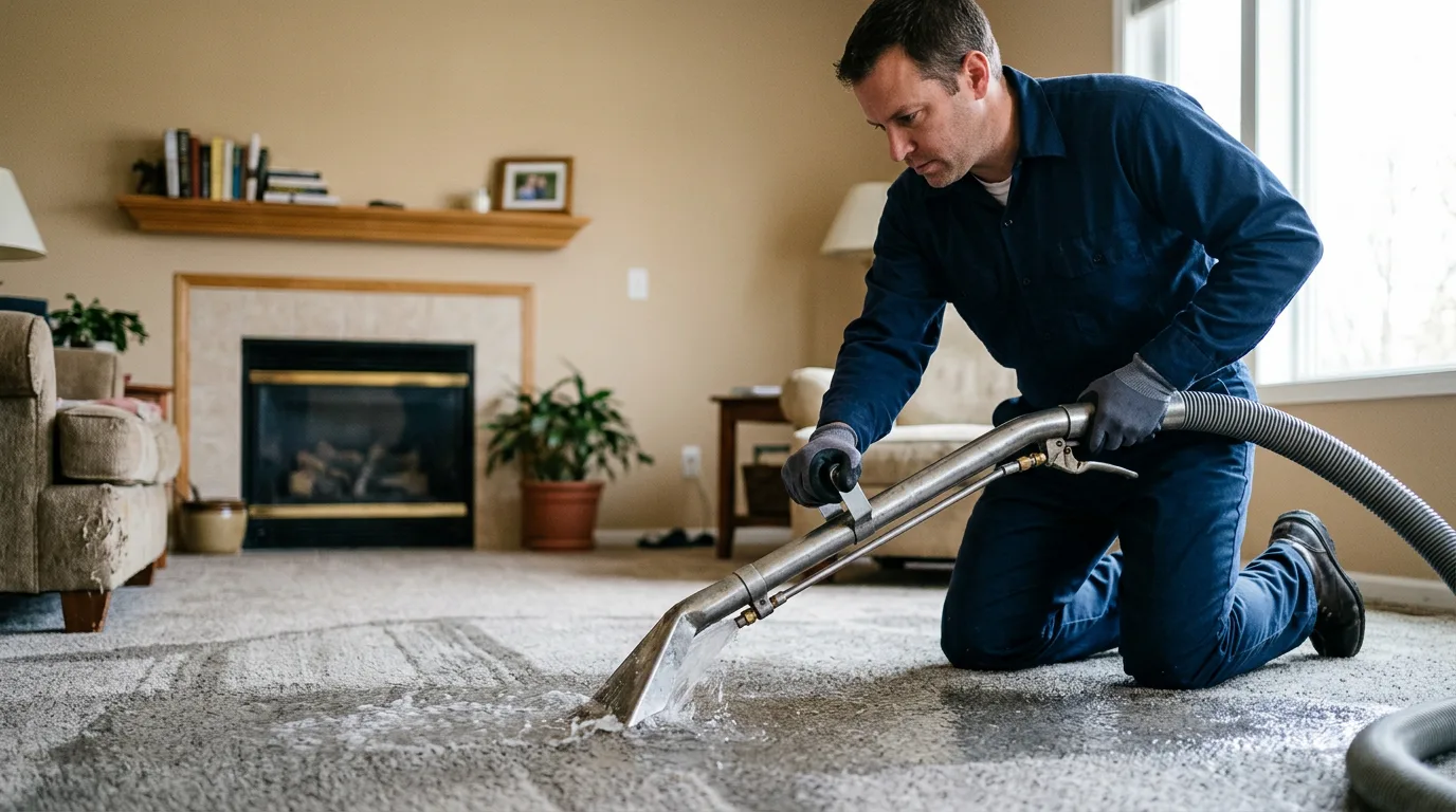 Water damage restoration technician working near Anderson, IN
